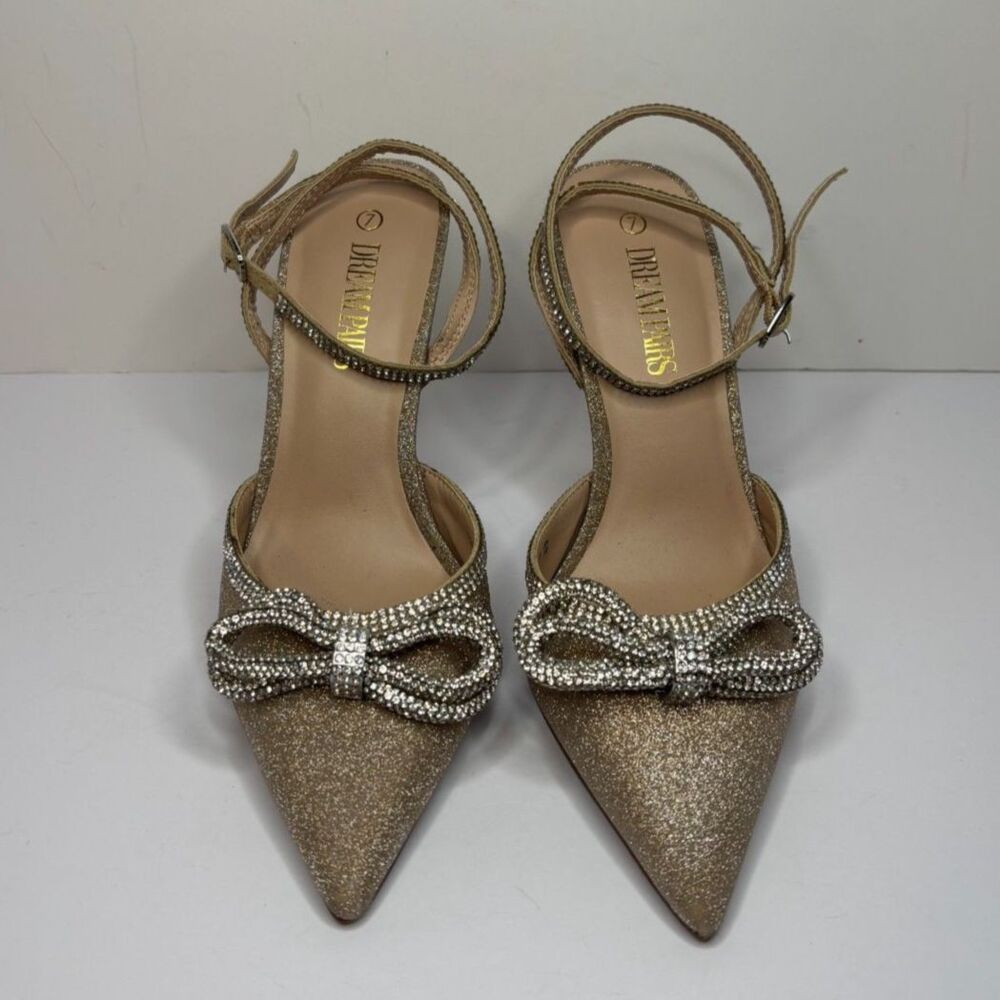 Dream Pairs Destiny Gold Glitter Stiletto Pumps Rhinestone Strap Womens - Picture 8 of 11